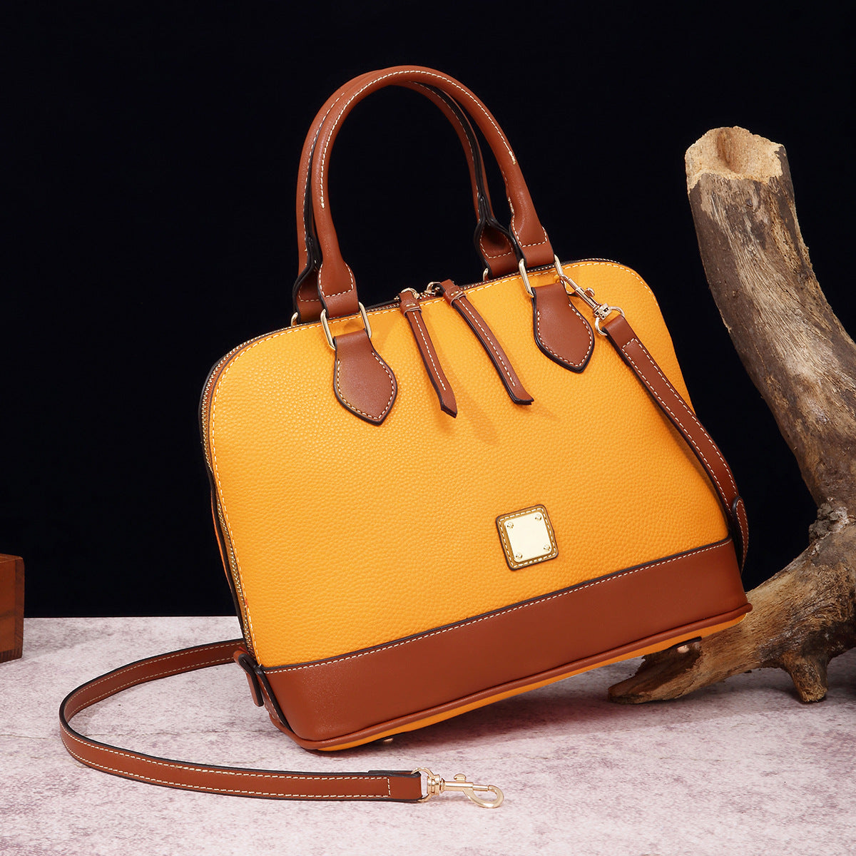 Vintage Pebbled PU Leather Dome Satchel Handbag