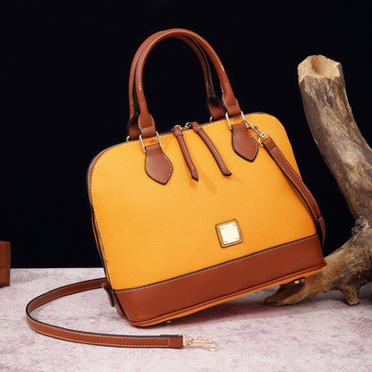 Vintage Pebbled PU Leather Dome Satchel Handbag