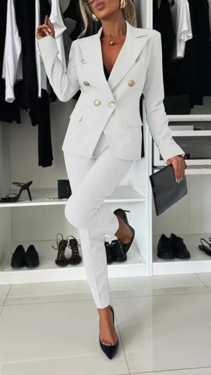 Women's Solid Blazer & Pants 2 Piece Business Casual Set