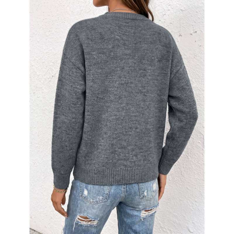 Womens V Neck Sweater Oversized Button Cuff Pullover