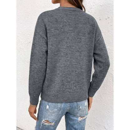 Womens V Neck Sweater Oversized Button Cuff Pullover
