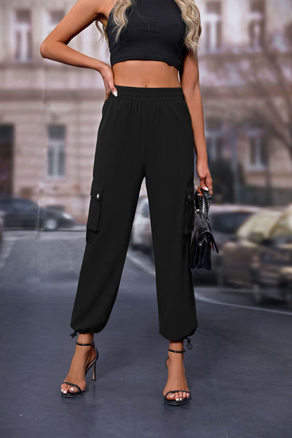 Women's High-Waisted Drawstring Cargo Pants, Baggy Parachute Utility Trousers