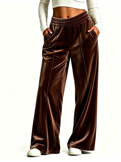 Women's High Waisted Velvet Wide Leg Palazzo Pants