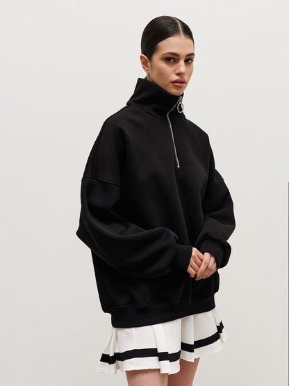 Women's Oversized Half Zip Collared Sweatshirt