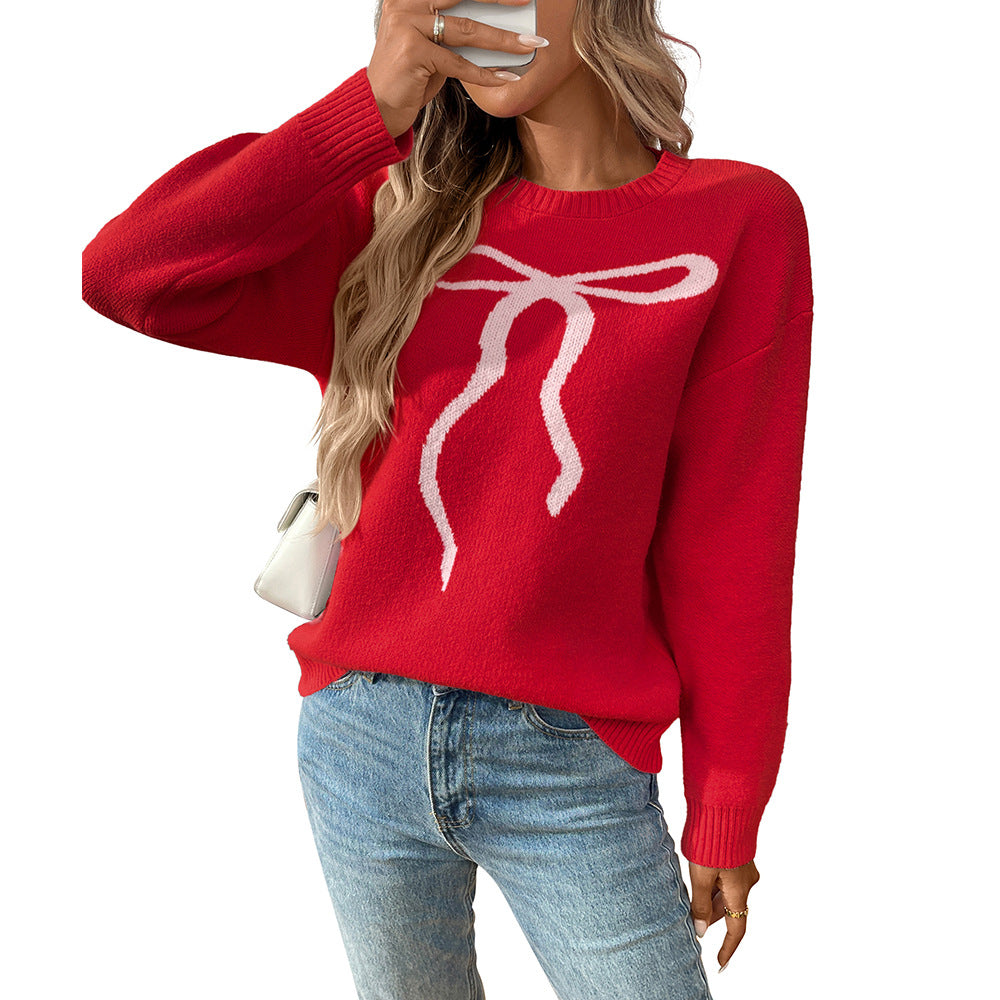 Cute Bow Graphic Knit Sweater in Soft