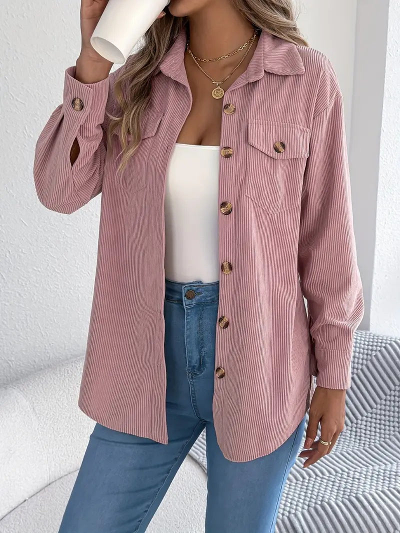 Women's Corduroy Shacket Oversized Button Down Shirt