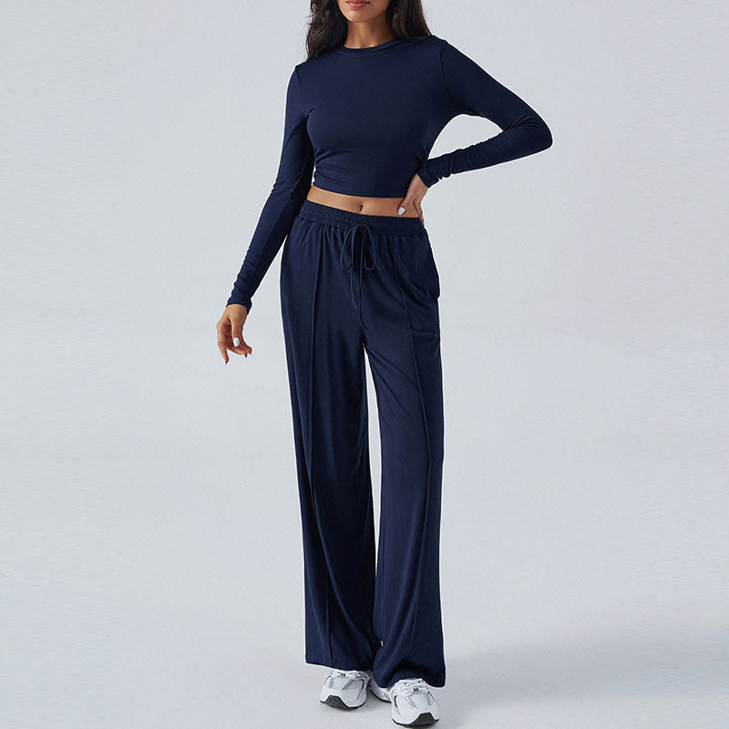 Women's Two Piece Lounge Set Wide Leg Pants Long Sleeve