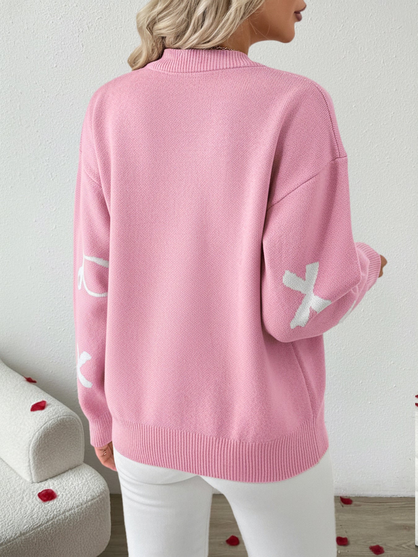 Women's Christmas Bow Jacquard Crewneck Sweater
