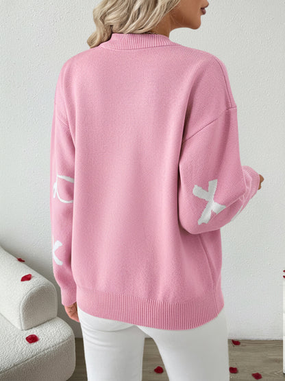 Women's Christmas Bow Jacquard Crewneck Sweater