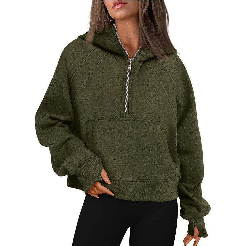 Zip-Up Hoodie Scuba Pullover Cropped Sweatshirt