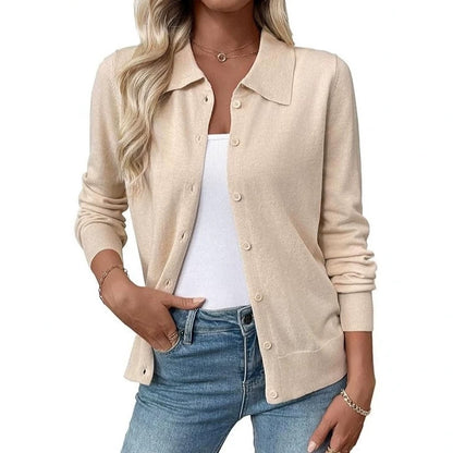 Women's Collared Button Down Fitted Knit Cardigan