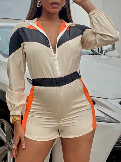 Splicing Contrasting Zipper Jumpsuit Shorts