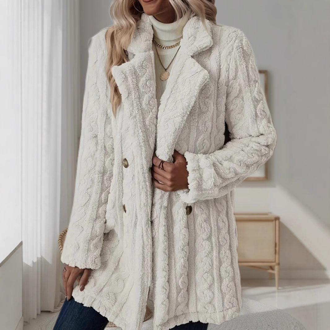 Women's Double Breasted Wool Blend Mid-Length Coat