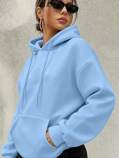 Women's Oversized Solid Hoodie Blank Pullover Sweatshirt