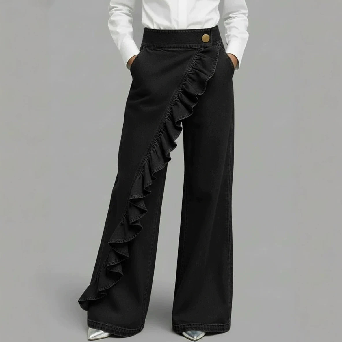 Women's Boho Ruffle Wide Leg Jeans