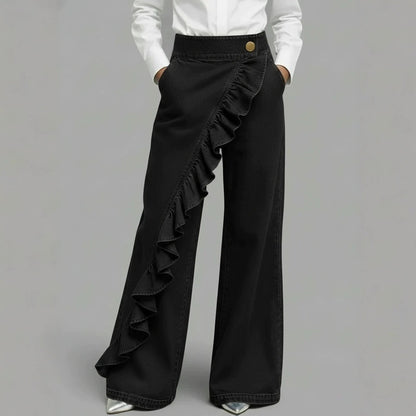 Women's Boho Ruffle Wide Leg Jeans