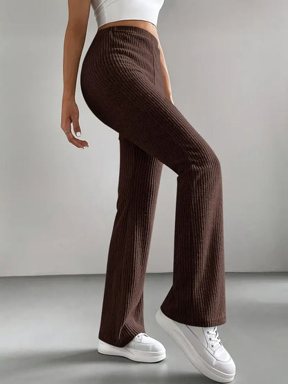 Women's High Waist Ribbed Knit Flare Pants Stretchy Casual