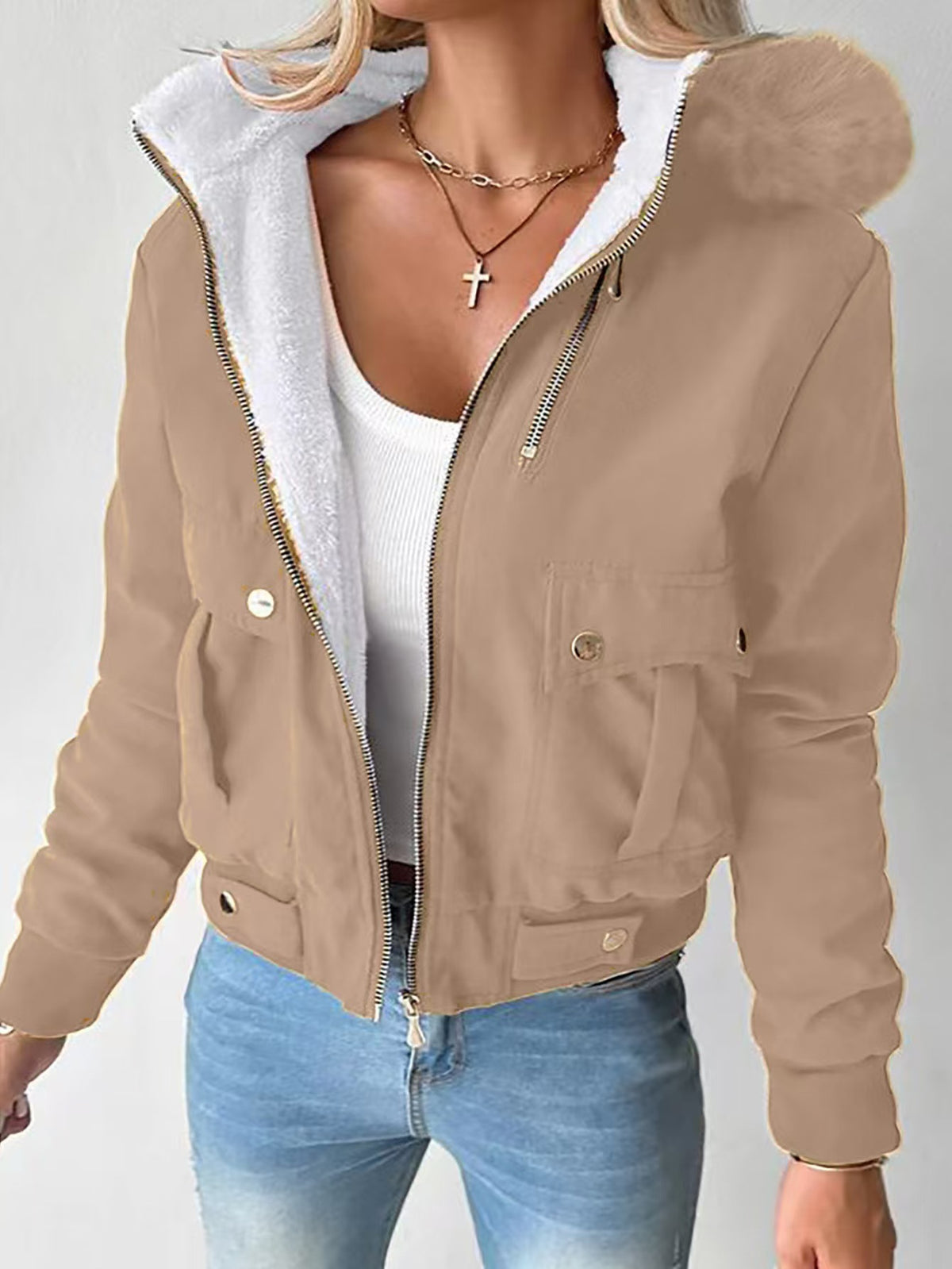 Women's Faux Fur Hooded Sherpa Lined Winter Jacket