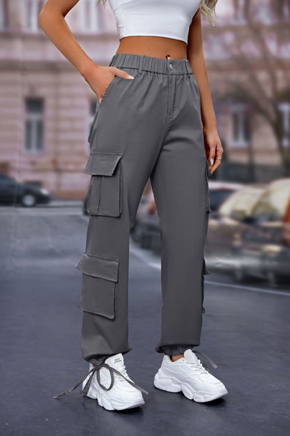 Women's High-Waist Cargo Pants with 8 Pockets, Loose Fit Streetwear