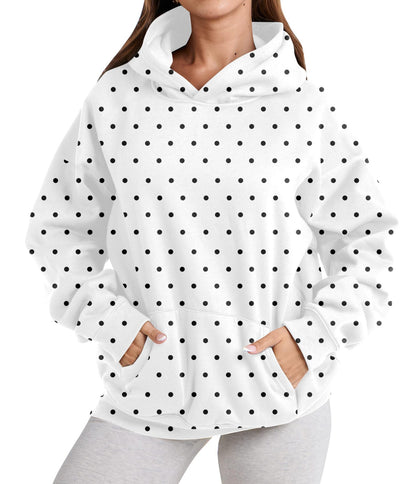 Polka Dot Hoodie Kangaroo Pocket Relaxed Fit Sweatshirt