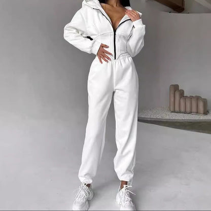 Women's Cinch Waist Zip-Up Hoodie Sweatpants Set