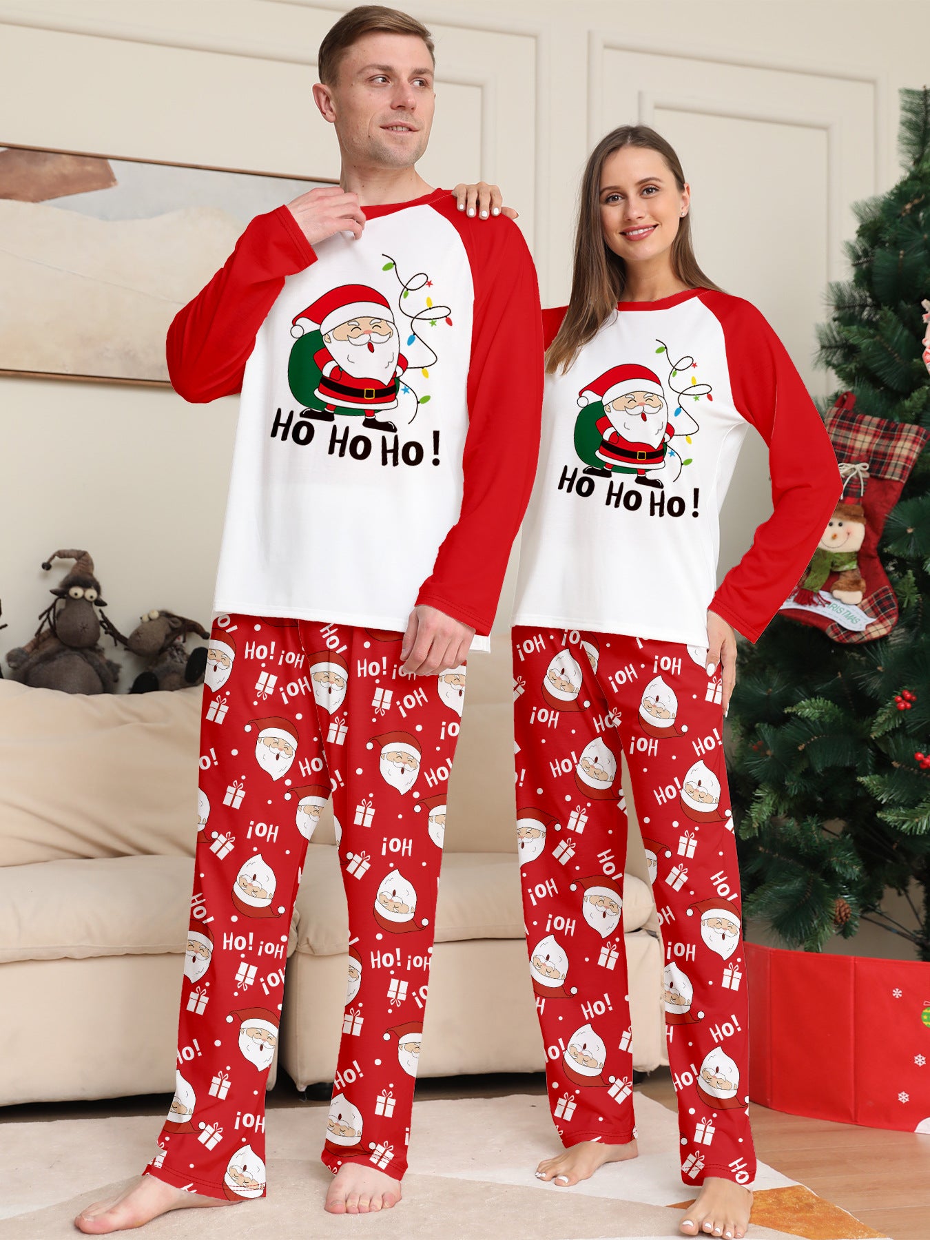 Santa Alphabet Cartoon Parent-Child Printed Christmas Pajamas