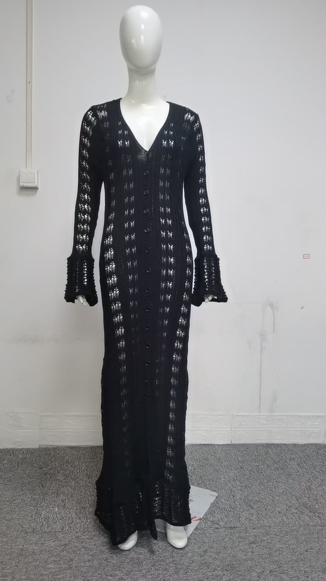 Crochet Maxi Cardigan Bell Sleeve Duster Beach Cover Up