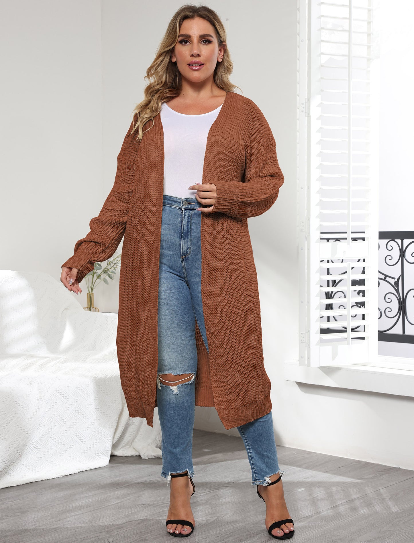 Women's Simple Fashion Medium and Long Sweater Cardigan