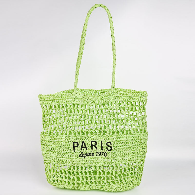 Embroidered Straw Tote Bag Beach Shoulder Bag Women