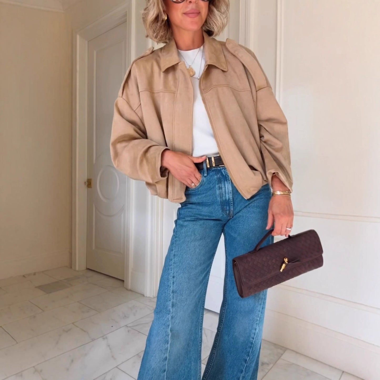 Women's Faux Suede Batwing Cropped Jacket
