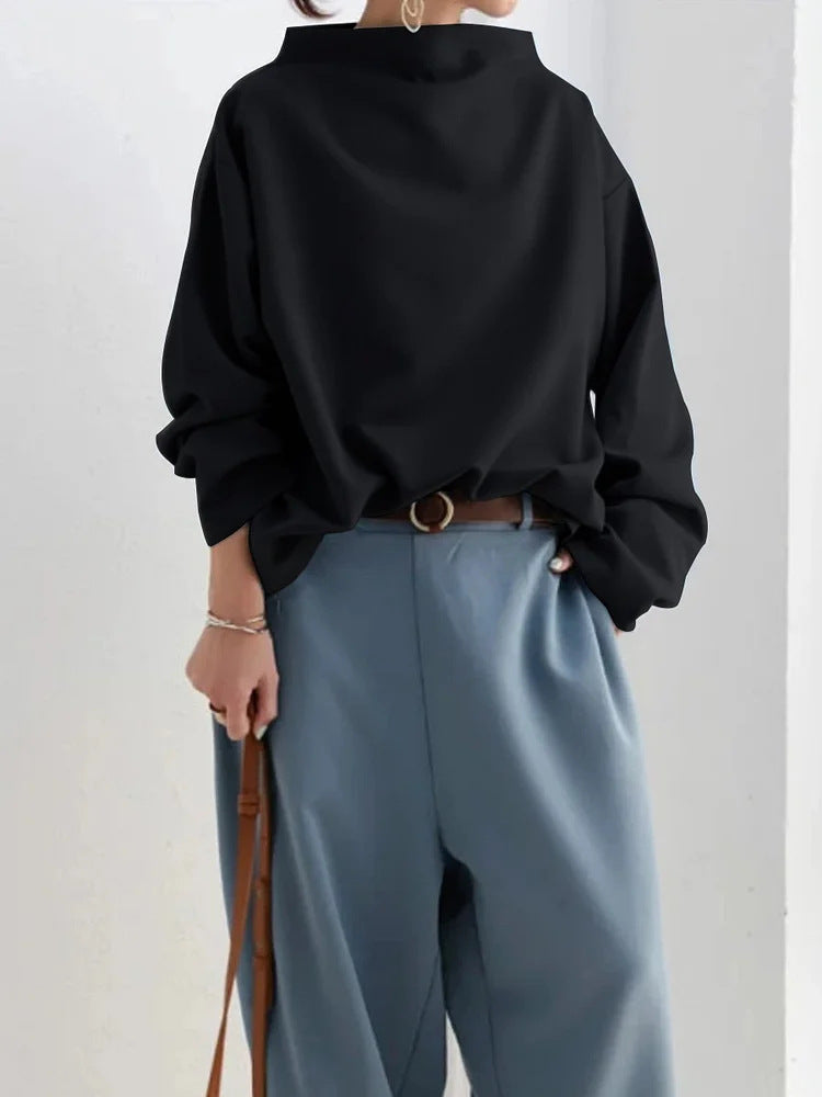 Women's Oversized Mock Neck Long Sleeve Sweatshirt