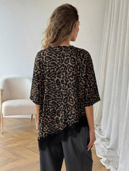 Lace Trim T Shirt Loose Fit Short Sleeve Top