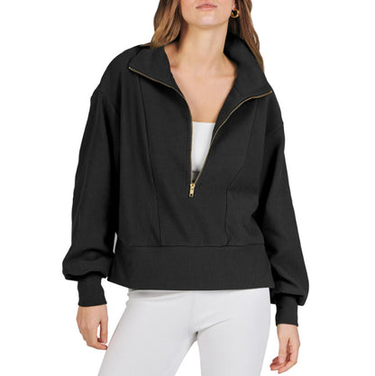 Women's Quarter Zip Collared Sweatshirt Long Sleeve