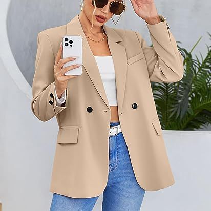 Women's Casual Blazer Long Sleeve Button Front Jacket