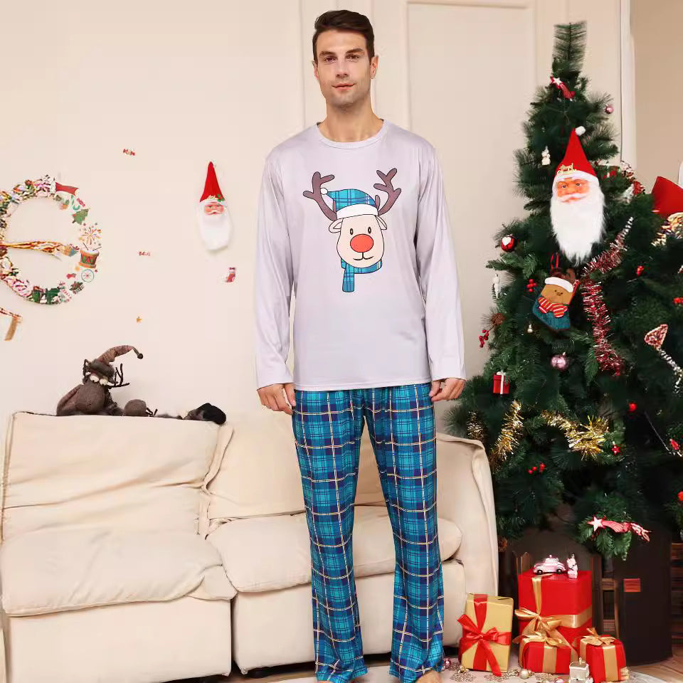 Plaid Cartoon Deer Christmas Parent-child Outfit Printed Christmas Pajamas