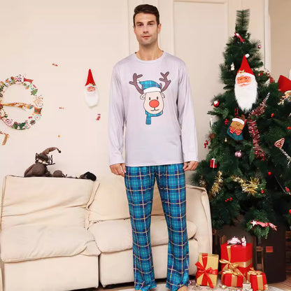 Plaid Cartoon Deer Christmas Parent-child Outfit Printed Christmas Pajamas