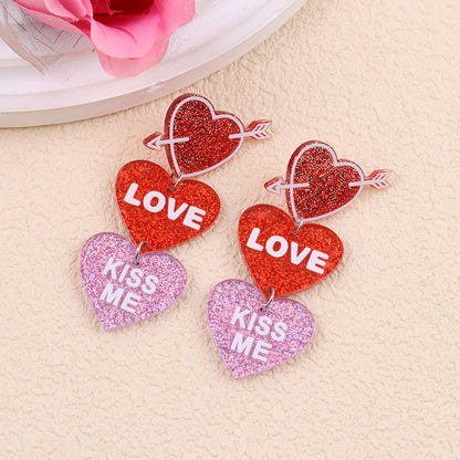 Valentine Glitter Heart Acrylic Statement Earrings