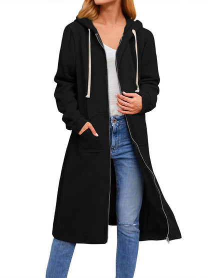 Women's Oversized Long Zip Up Hoodie Fleece Jacket