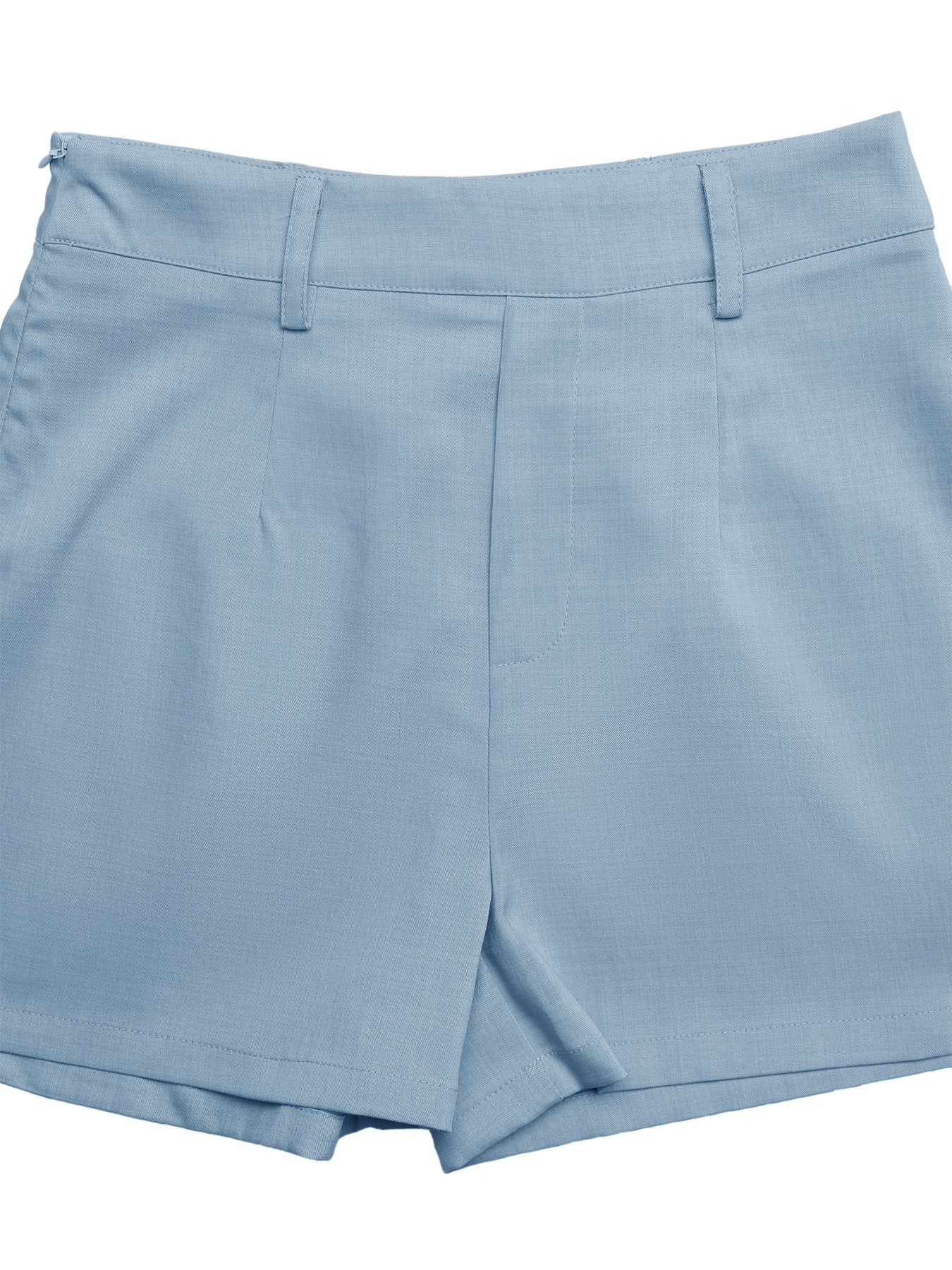 Blue Linen Look V Neck Vest & Shorts Set Summer Workwear