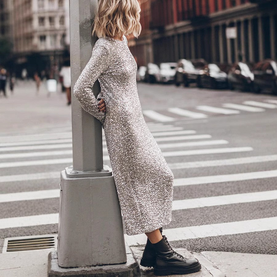Sequin Long Sleeve Midi Dress Party Punk Streetwear Edgy