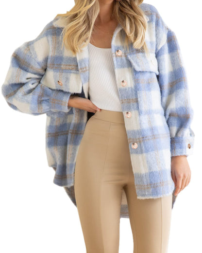 Plaid Mohair Shacket Jacket Oversized Wool Blend Coat