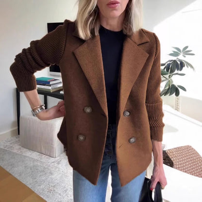 Women's Faux Wool Blazer with Knit Sleeves