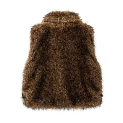 Women's Long Faux Fur Vest Sleeveless Lapel Winter Chic