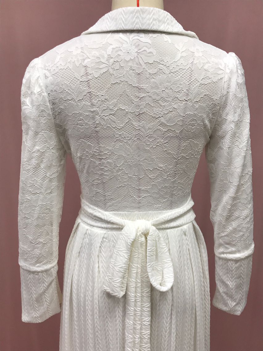White Lace Floral Maxi Dress Long Sleeve Vintage Formal