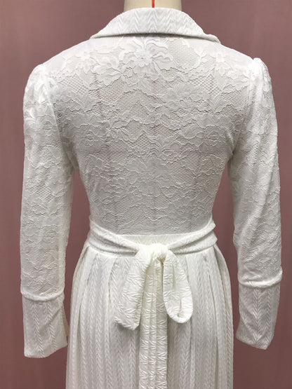 White Lace Floral Maxi Dress Long Sleeve Vintage Formal