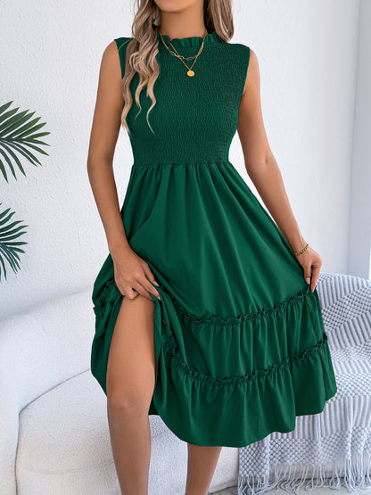 Smocked Sleeveless Ruffle Midi Dress Flowy Summer