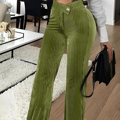 Women High Waist Ribbed Velvet Wide Leg Pants
