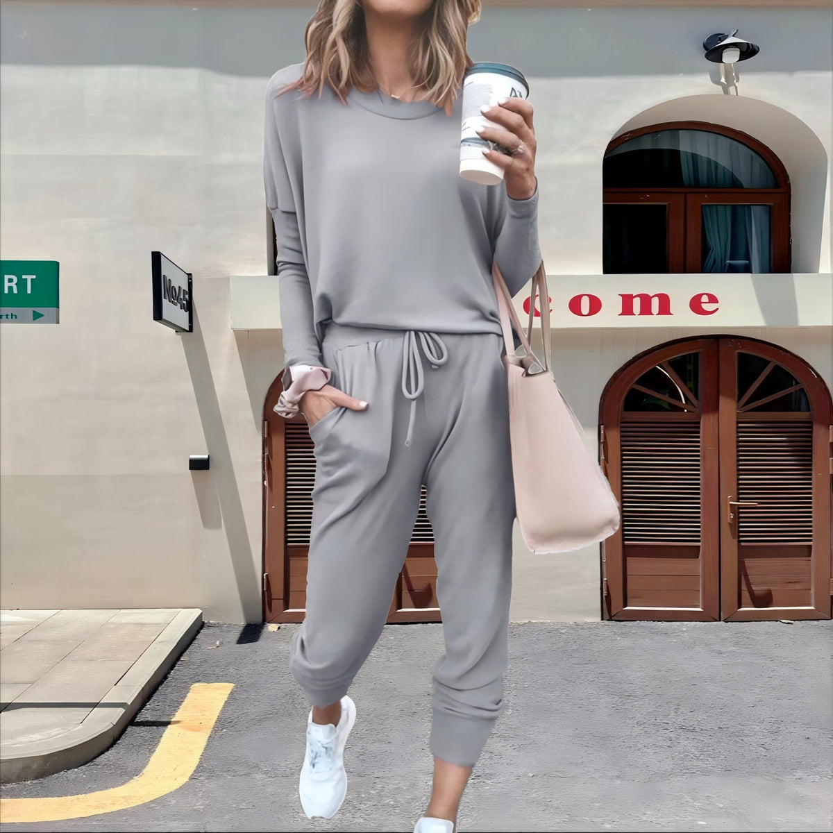 Women's Lounge Set Crew Neck Top Drawstring Joggers