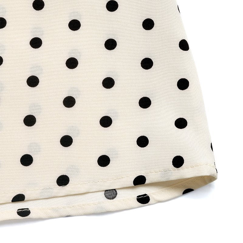 Polka Dot Bow Tie Long Sleeve A-Line Midi Dress