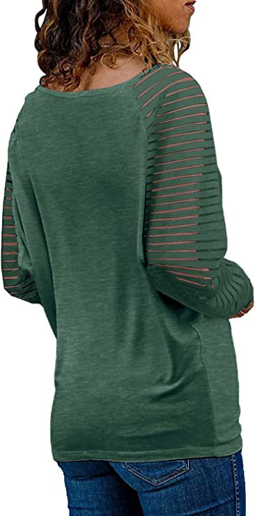 Striped Sleeve V Neck Cotton Long Sleeve Top